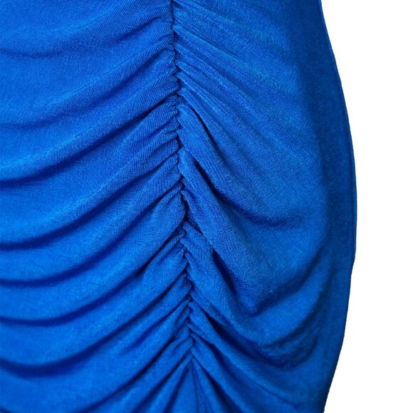 Lulu’s Blue One Shoulder Ruched Side Slit Fitted Prom Formal Maxi Dress Sz L - Picture 4 of 7